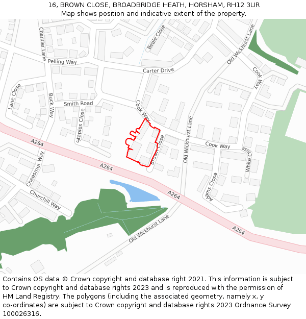 16, BROWN CLOSE, BROADBRIDGE HEATH, HORSHAM, RH12 3UR: Location map and indicative extent of plot