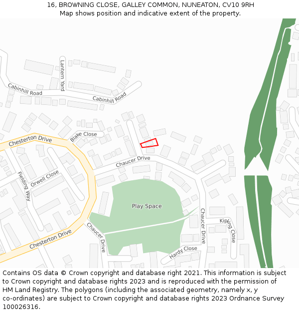 16, BROWNING CLOSE, GALLEY COMMON, NUNEATON, CV10 9RH: Location map and indicative extent of plot