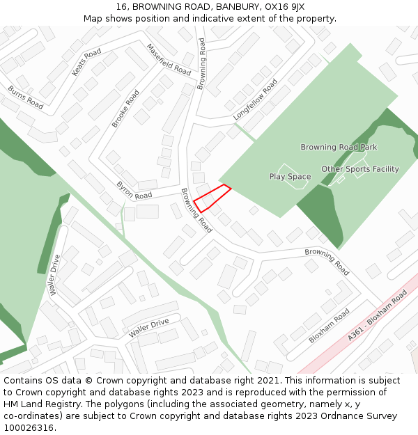 16, BROWNING ROAD, BANBURY, OX16 9JX: Location map and indicative extent of plot