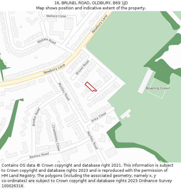 16, BRUNEL ROAD, OLDBURY, B69 1JD: Location map and indicative extent of plot