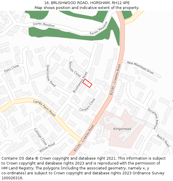 16, BRUSHWOOD ROAD, HORSHAM, RH12 4PE: Location map and indicative extent of plot