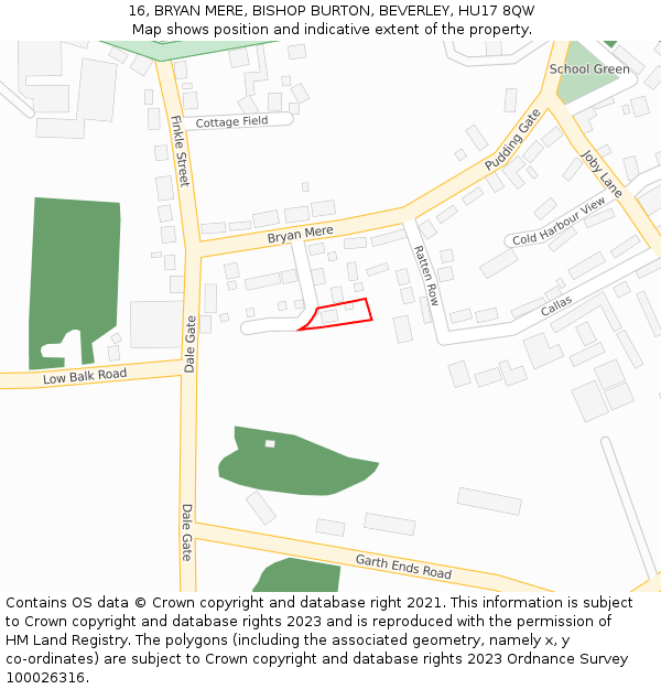 16, BRYAN MERE, BISHOP BURTON, BEVERLEY, HU17 8QW: Location map and indicative extent of plot