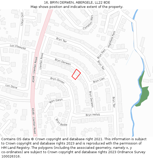 16, BRYN DERWEN, ABERGELE, LL22 8DE: Location map and indicative extent of plot