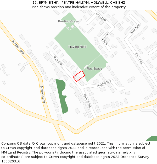 16, BRYN EITHIN, PENTRE HALKYN, HOLYWELL, CH8 8HZ: Location map and indicative extent of plot