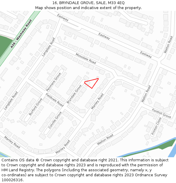 16, BRYNDALE GROVE, SALE, M33 4EQ: Location map and indicative extent of plot