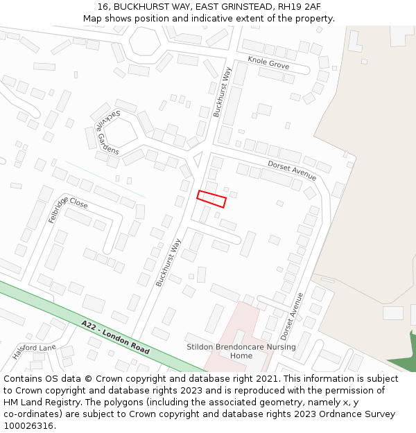 16, BUCKHURST WAY, EAST GRINSTEAD, RH19 2AF: Location map and indicative extent of plot
