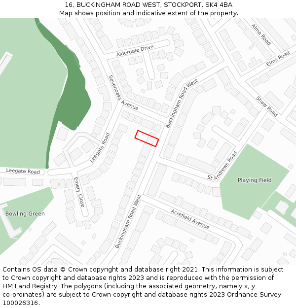 16, BUCKINGHAM ROAD WEST, STOCKPORT, SK4 4BA: Location map and indicative extent of plot