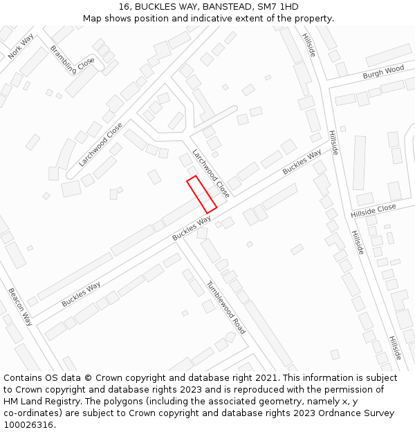 16, BUCKLES WAY, BANSTEAD, SM7 1HD: Location map and indicative extent of plot