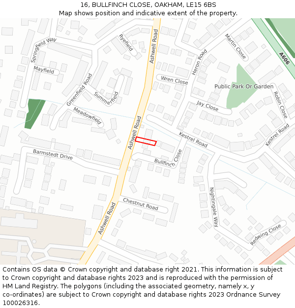 16, BULLFINCH CLOSE, OAKHAM, LE15 6BS: Location map and indicative extent of plot