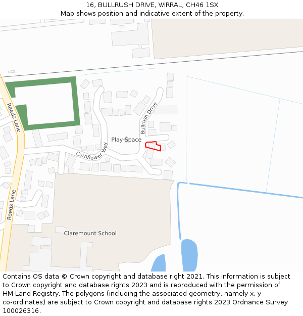 16, BULLRUSH DRIVE, WIRRAL, CH46 1SX: Location map and indicative extent of plot