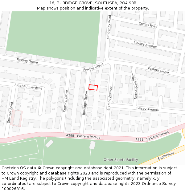 16, BURBIDGE GROVE, SOUTHSEA, PO4 9RR: Location map and indicative extent of plot