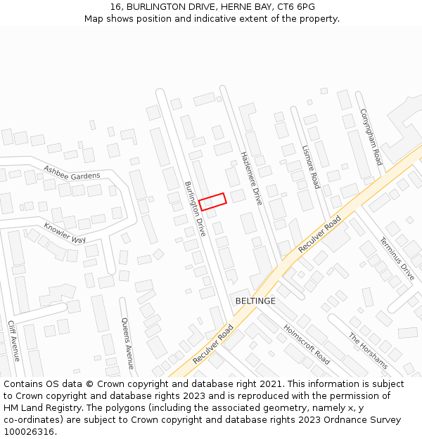 16, BURLINGTON DRIVE, HERNE BAY, CT6 6PG: Location map and indicative extent of plot