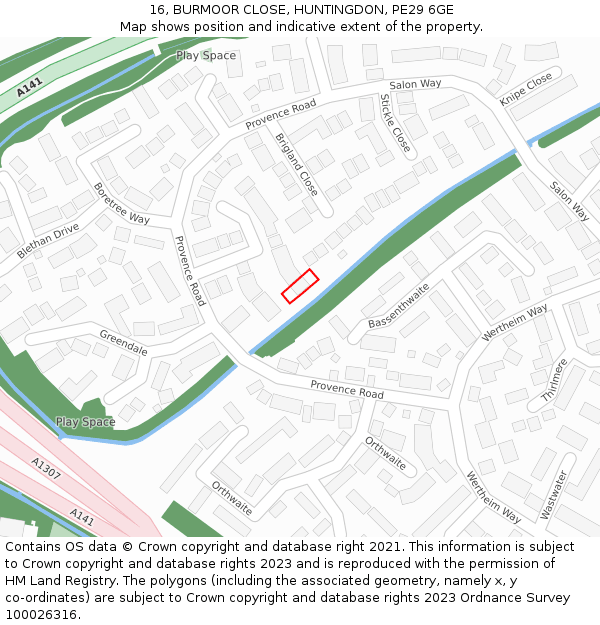 16, BURMOOR CLOSE, HUNTINGDON, PE29 6GE: Location map and indicative extent of plot