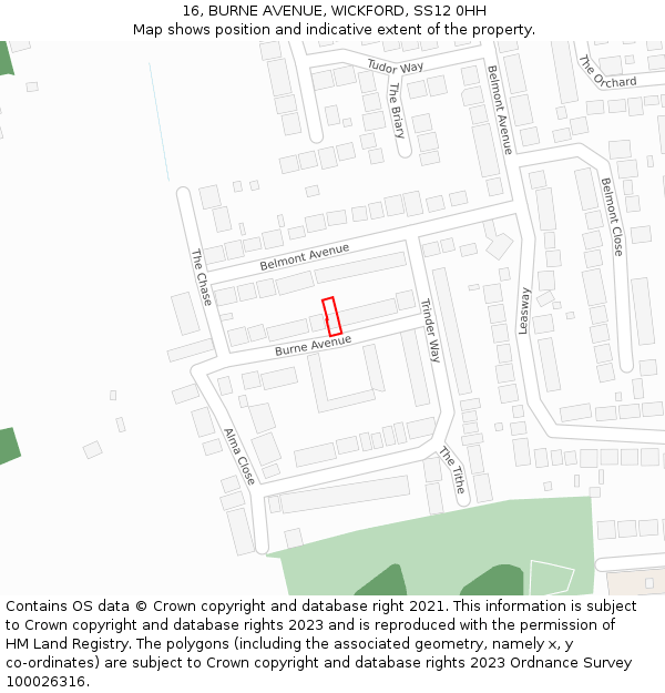 16, BURNE AVENUE, WICKFORD, SS12 0HH: Location map and indicative extent of plot