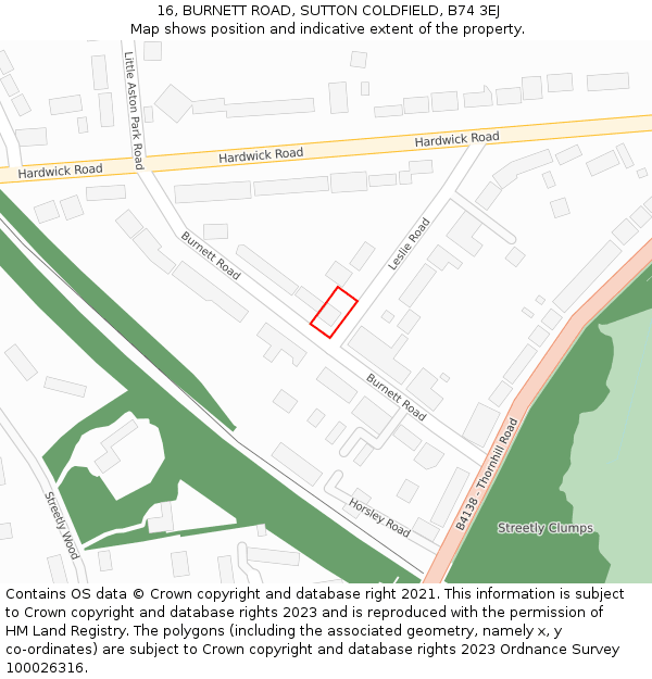 16, BURNETT ROAD, SUTTON COLDFIELD, B74 3EJ: Location map and indicative extent of plot