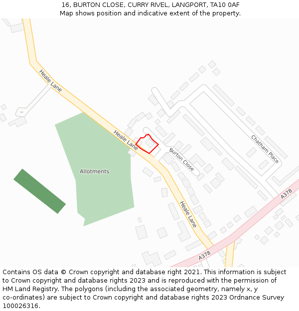16, BURTON CLOSE, CURRY RIVEL, LANGPORT, TA10 0AF: Location map and indicative extent of plot