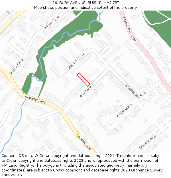 16, BURY AVENUE, RUISLIP, HA4 7RT: Location map and indicative extent of plot