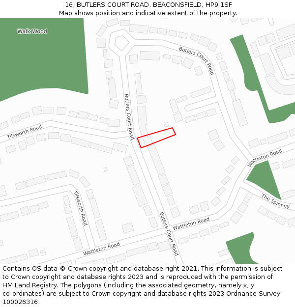 16, BUTLERS COURT ROAD, BEACONSFIELD, HP9 1SF: Location map and indicative extent of plot