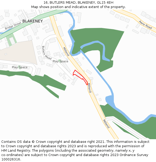 16, BUTLERS MEAD, BLAKENEY, GL15 4EH: Location map and indicative extent of plot