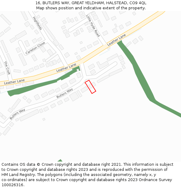 16, BUTLERS WAY, GREAT YELDHAM, HALSTEAD, CO9 4QL: Location map and indicative extent of plot