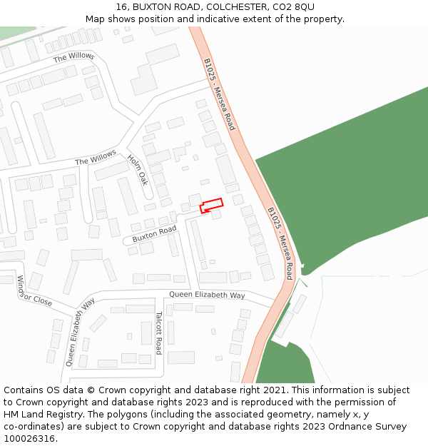 16, BUXTON ROAD, COLCHESTER, CO2 8QU: Location map and indicative extent of plot
