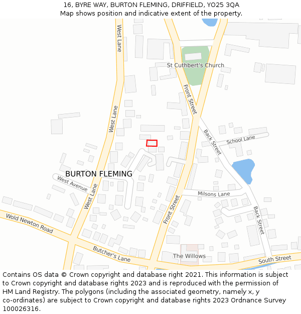 16, BYRE WAY, BURTON FLEMING, DRIFFIELD, YO25 3QA: Location map and indicative extent of plot