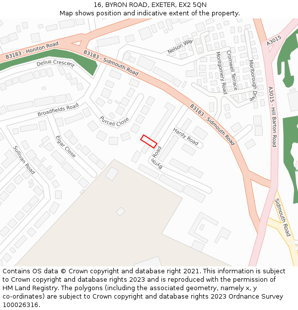 16, BYRON ROAD, EXETER, EX2 5QN: Location map and indicative extent of plot