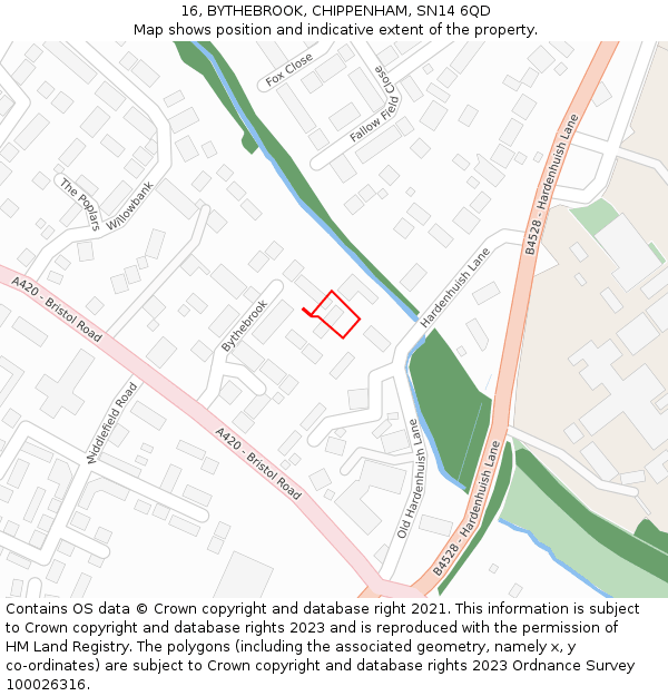 16, BYTHEBROOK, CHIPPENHAM, SN14 6QD: Location map and indicative extent of plot