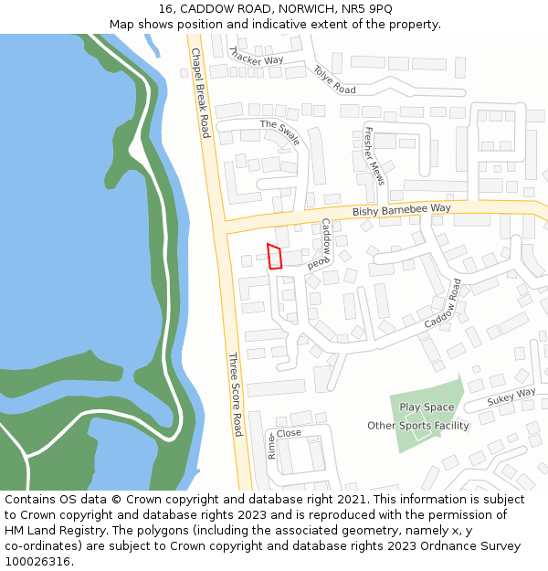 16, CADDOW ROAD, NORWICH, NR5 9PQ: Location map and indicative extent of plot