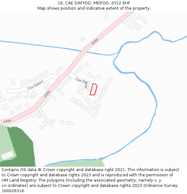 16, CAE DAFYDD, MEIFOD, SY22 6HF: Location map and indicative extent of plot