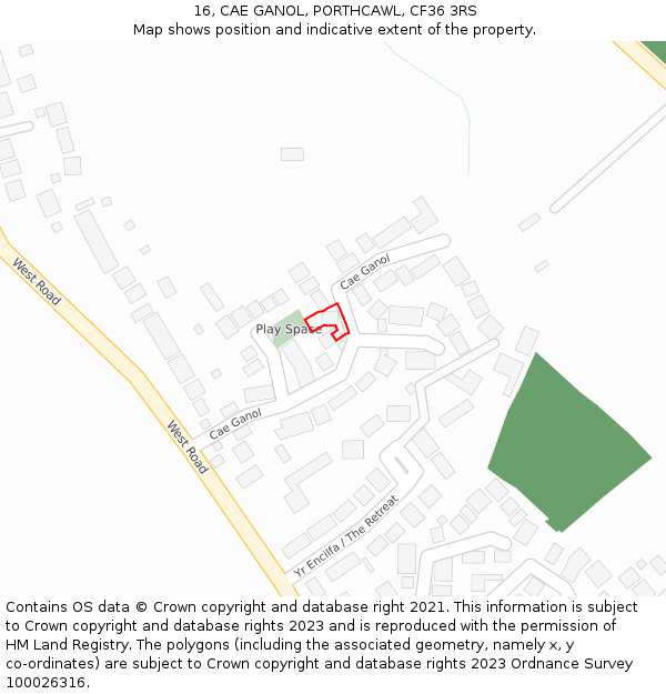 16, CAE GANOL, PORTHCAWL, CF36 3RS: Location map and indicative extent of plot