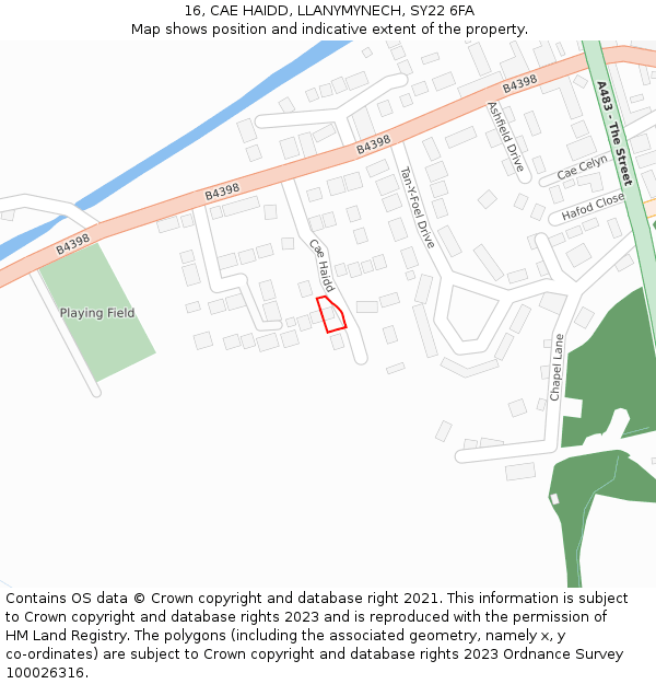 16, CAE HAIDD, LLANYMYNECH, SY22 6FA: Location map and indicative extent of plot