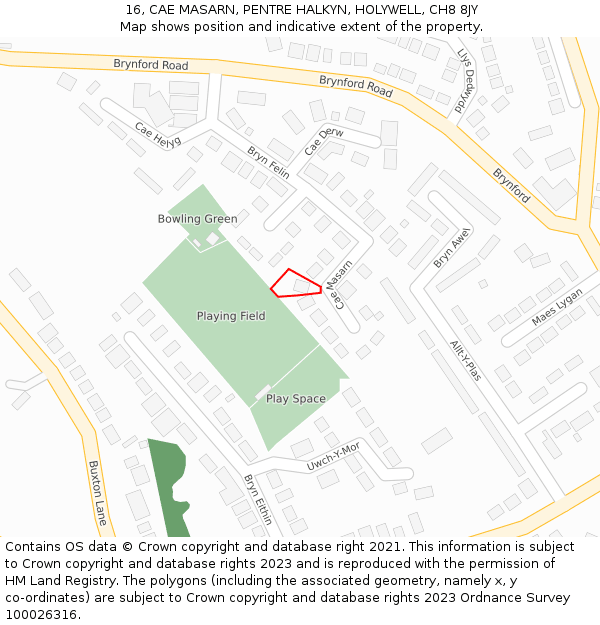 16, CAE MASARN, PENTRE HALKYN, HOLYWELL, CH8 8JY: Location map and indicative extent of plot