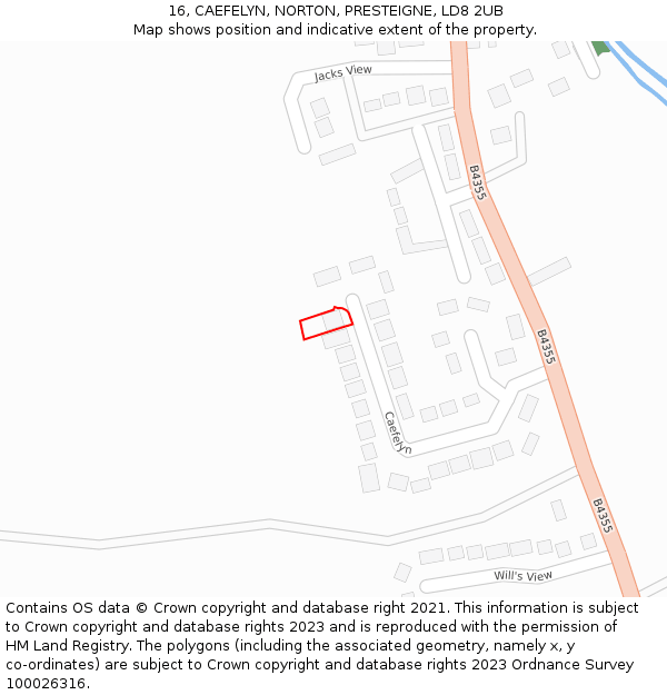 16, CAEFELYN, NORTON, PRESTEIGNE, LD8 2UB: Location map and indicative extent of plot