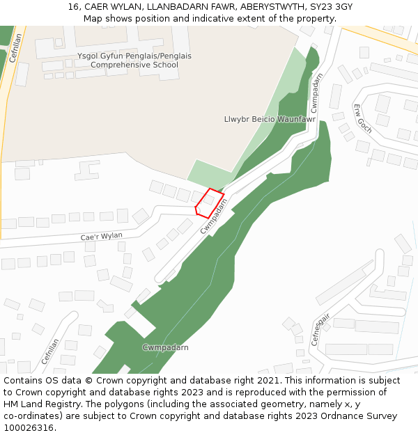 16, CAER WYLAN, LLANBADARN FAWR, ABERYSTWYTH, SY23 3GY: Location map and indicative extent of plot