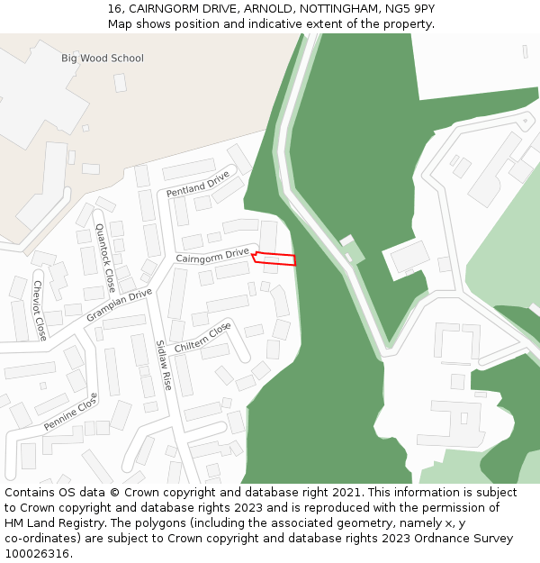 16, CAIRNGORM DRIVE, ARNOLD, NOTTINGHAM, NG5 9PY: Location map and indicative extent of plot