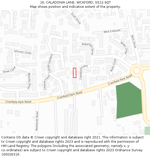 16, CALADONIA LANE, WICKFORD, SS12 9QT: Location map and indicative extent of plot