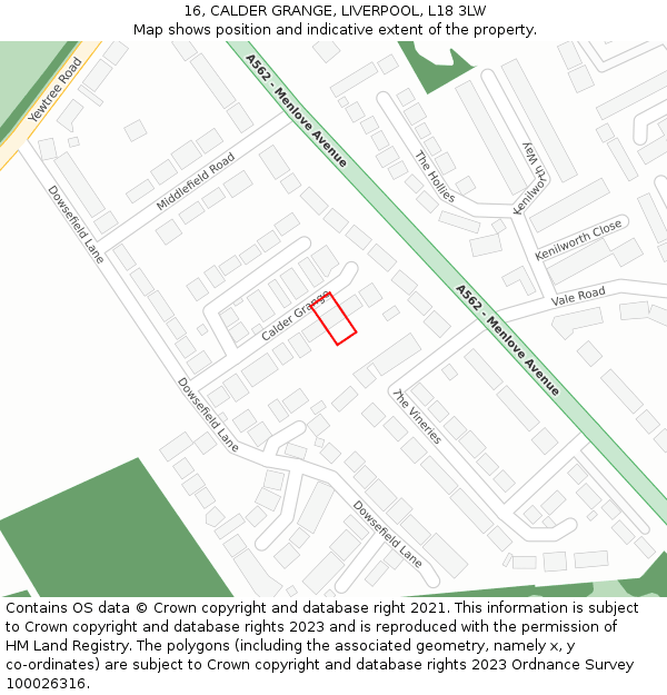 16, CALDER GRANGE, LIVERPOOL, L18 3LW: Location map and indicative extent of plot