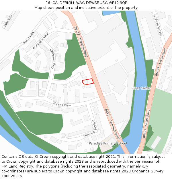 16, CALDERMILL WAY, DEWSBURY, WF12 9QP: Location map and indicative extent of plot