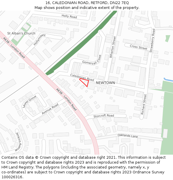 16, CALEDONIAN ROAD, RETFORD, DN22 7EQ: Location map and indicative extent of plot