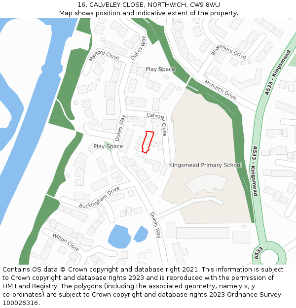 16, CALVELEY CLOSE, NORTHWICH, CW9 8WU: Location map and indicative extent of plot