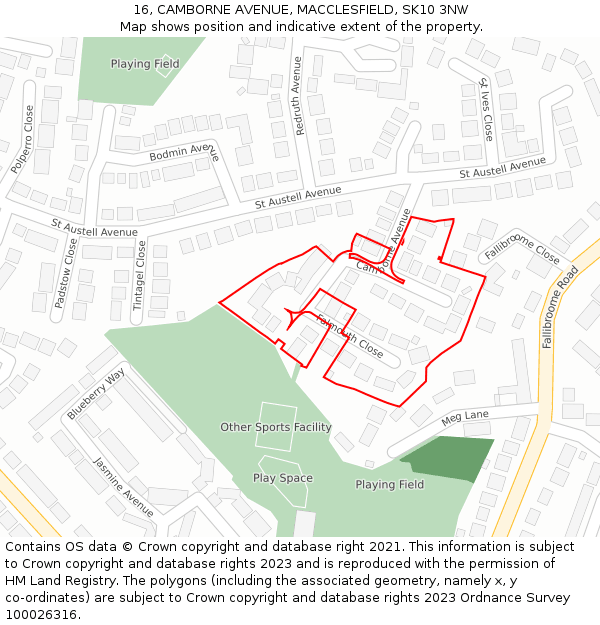 16, CAMBORNE AVENUE, MACCLESFIELD, SK10 3NW: Location map and indicative extent of plot