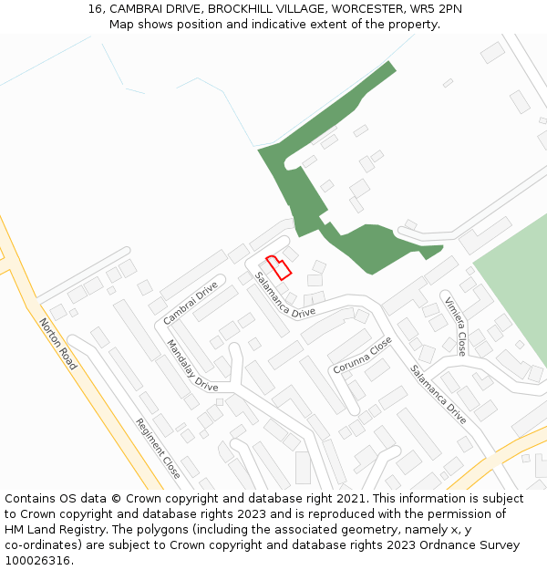 16, CAMBRAI DRIVE, BROCKHILL VILLAGE, WORCESTER, WR5 2PN: Location map and indicative extent of plot