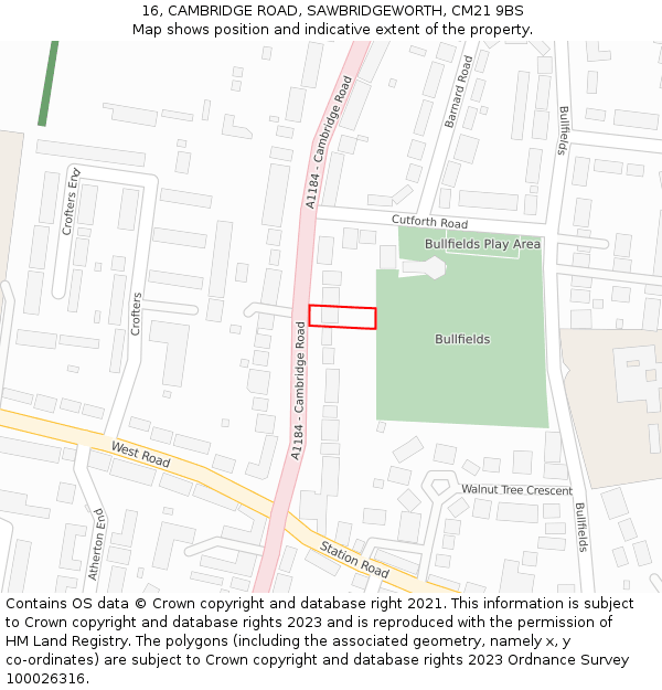 16, CAMBRIDGE ROAD, SAWBRIDGEWORTH, CM21 9BS: Location map and indicative extent of plot