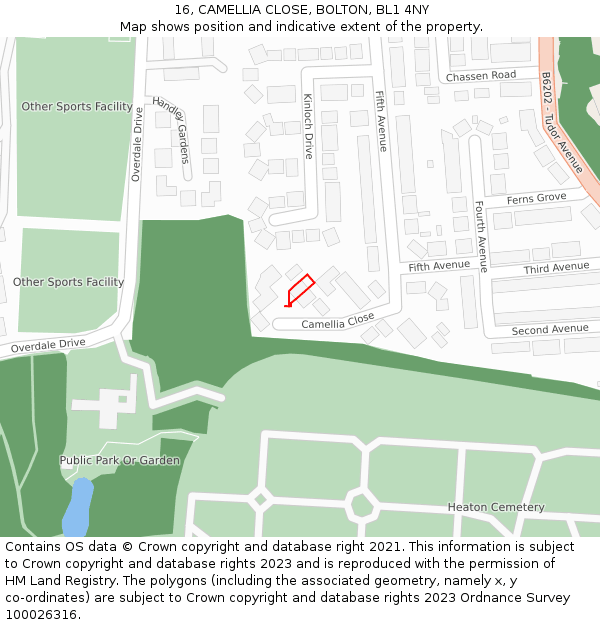 16, CAMELLIA CLOSE, BOLTON, BL1 4NY: Location map and indicative extent of plot