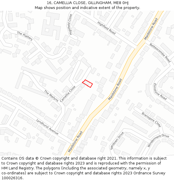 16, CAMELLIA CLOSE, GILLINGHAM, ME8 0HJ: Location map and indicative extent of plot