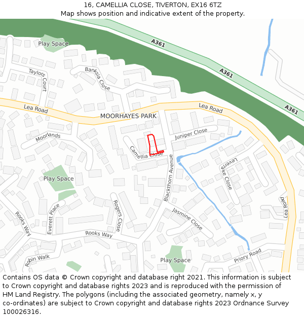 16, CAMELLIA CLOSE, TIVERTON, EX16 6TZ: Location map and indicative extent of plot