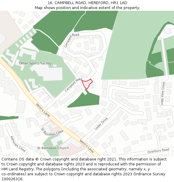 16, CAMPBELL ROAD, HEREFORD, HR1 1AD: Location map and indicative extent of plot