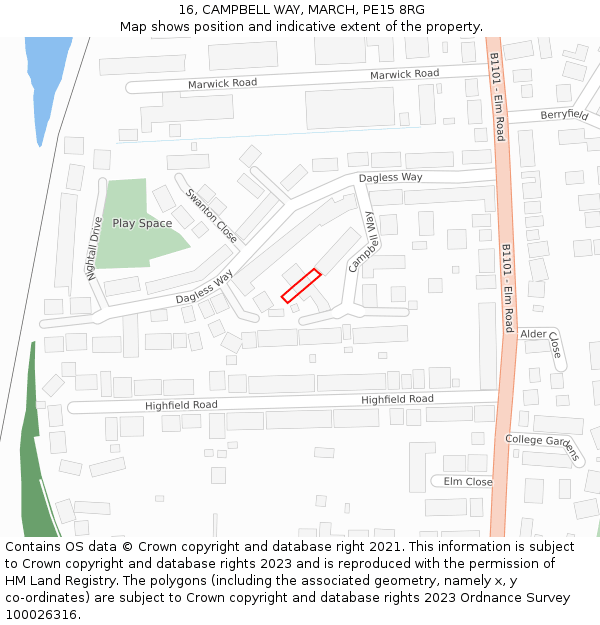 16, CAMPBELL WAY, MARCH, PE15 8RG: Location map and indicative extent of plot