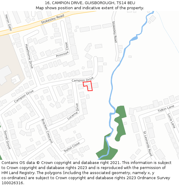 16, CAMPION DRIVE, GUISBOROUGH, TS14 8EU: Location map and indicative extent of plot